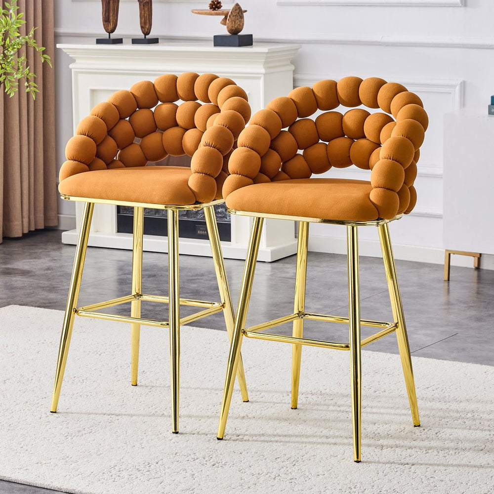 English Elm Set of 2 Sculptural Bubble Back Velvet Barstools with Glamorous Electroplated Legs Gold,Orange W3875P370838