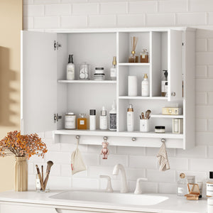 English Elm 36 Inch Wall Mounted Medicine Cabinet with HD Mirror, Adjustable Shelves, Towel Hooks, Modern Style White N710P254924K
