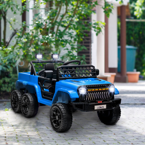 English Elm Qaba 12v Four Motor Kids Electric Ride on Truck with Trailer and Parent Remote Light Blue W2225P249886