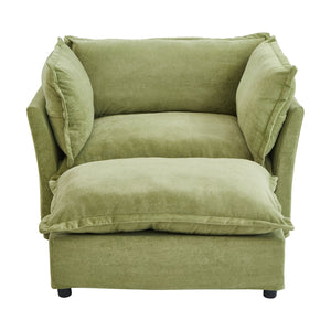 English Elm Modern Chenille Accent Chair with Ottoman Plush Wide Seat Curved Arms for Bedroom Green N719P428439F