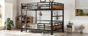 English Elm Full Metal Bunk Bed - Versatile Full-Over-Full Design With Vintage Wood Finish & Safety Fence W1580S00226