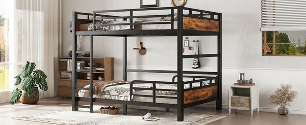 English Elm Full Metal Bunk Bed - Versatile Full-Over-Full Design With Vintage Wood Finish & Safety Fence W1580S00226