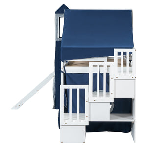 English Elm Twin Castle Loft Bed with Play Tower Pinewood Frame for Kids Bedroom Storybook LT000568AAC-1