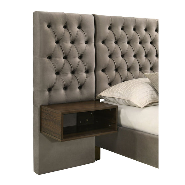 English Elm Kiah Oversized Tufted Light Brown Queen Wall Panel Bed with Foam Upholstery and Floating Nightstands B062S00617