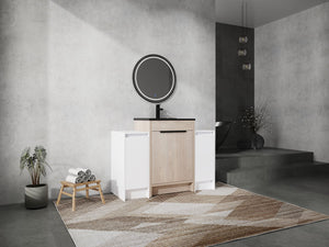English Elm 48 Inch Freestanding Bathroom Vanity With Black Ceramic Sink, Soft-Close Doors & Ample Storage W999S00313