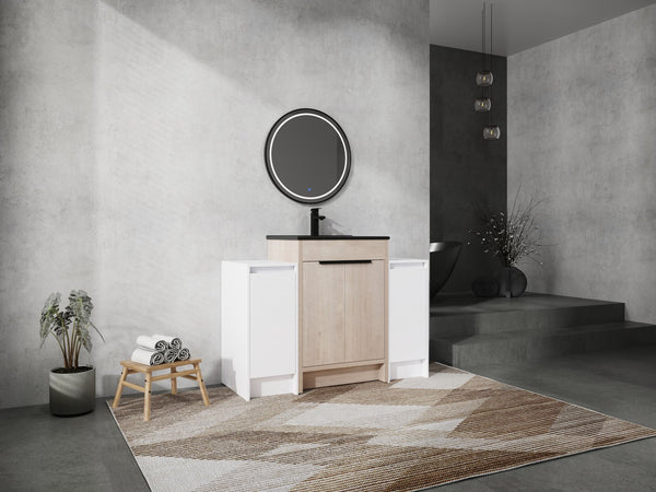 English Elm 48 Inch Freestanding Bathroom Vanity With Black Ceramic Sink, Soft-Close Doors & Ample Storage W999S00313