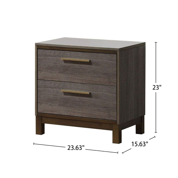 English Elm Wooden Nightstand With 2 Drawers - Charming Two-Tone Antique Gray Finish For Stylish Bedroom Storage B016P251591-GIGA