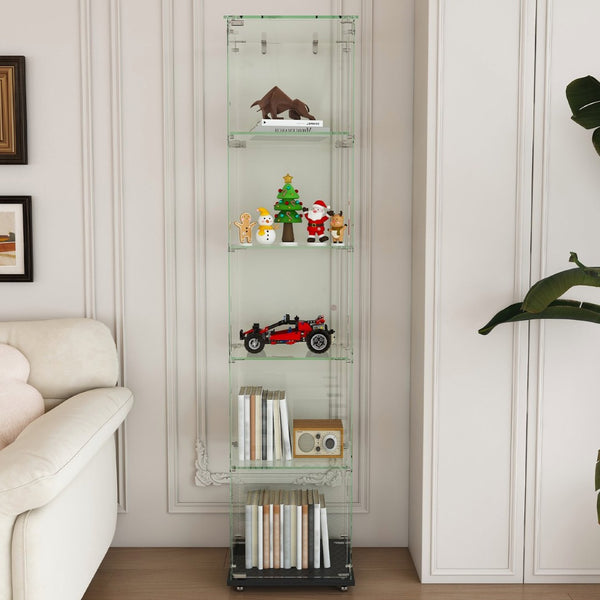 English Elm Premium 5-Tier Glass Display Case With Led Lighting, Stylish Design For Collectibles, Home & Office W2700P353066-GIGA