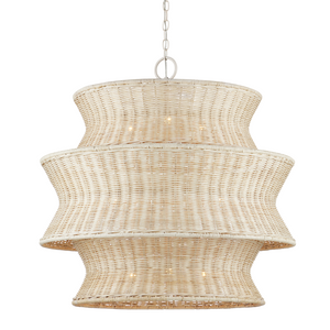 Phebe Chandelier - Elegant Coastal Design with Bleached Wicker Shade and Vanilla Finish for Homes