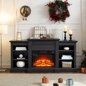 English Elm Media Console with Built-in Electric Fireplace Spacious Mdf Cabinet for Large Tvs W1758S00029