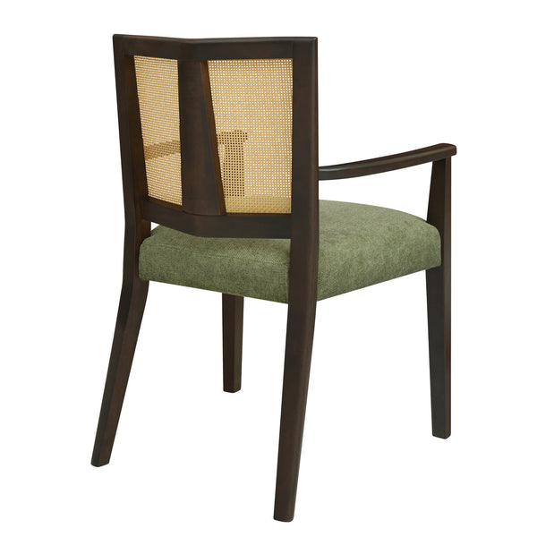 English Elm Christopher Knight Home® - ARM Mid-Century Dining Chair with Rattan Back & Upholstered Foam Seat, Solid Rubberwood Frame Dark Brown,Green N771P254005L
