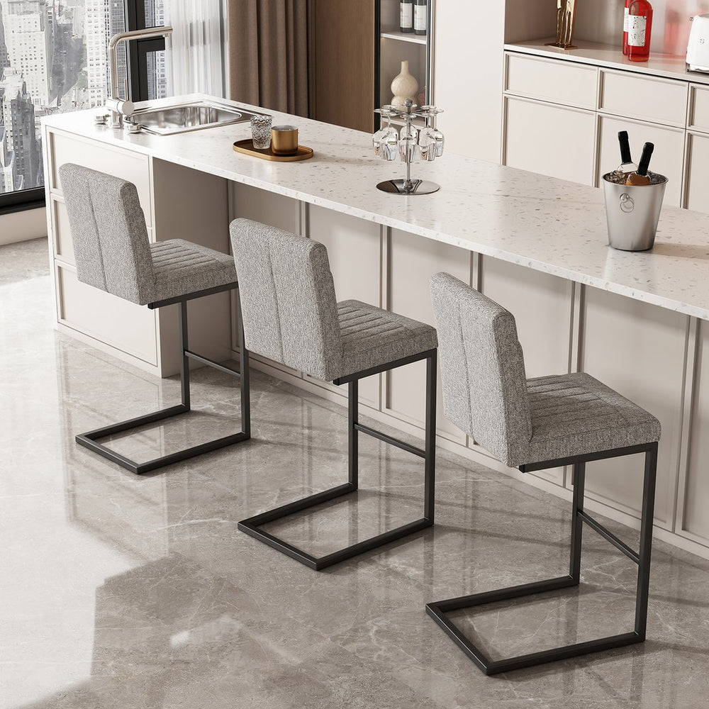 English Elm Faux Leather Counter Stools Set of Two Ergonomic Curved Back Metal Frame Kitchen Seating Light Gray W5096P400655