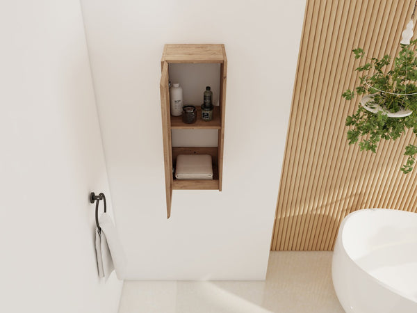 English Elm 12" Bathroom Side Cabinet Wall-Mounted, Soft-Close Hinges, Plywood, Hidden Handle, Space-Saving Storage W999P279375