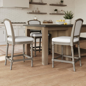 English Elm 26" Counter Stool Weathered Frame Woven Upholstery Turned Legs Kitchen Island Seating Gray B2751P436455