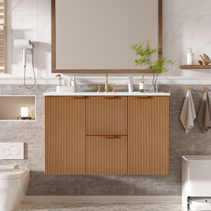 English Elm [video]36 Inch Floating Bathroom Vanity with Ceramic Sink Mdf Cabinet Soft Close N729P417256N