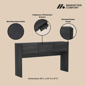 English Elm Linda Console Table Charcoal Gray with 3 Spacious Drawers, Sleek Hardware-Free Front, 60" L Modern Storage B365P398091