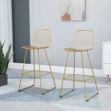 English Elm Homcom Modern Bar Stools, Metal Wire Bar Height Barstools, 30" Seat Height Bar Chairs For Kitchen With Back and Footrest, Set Of 2, Gold