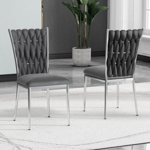 English Elm Modern Velvet Upholstered Dining Chairs Set of 2 with Electroplated Legs for Kitchen Dark Gray W210P301595