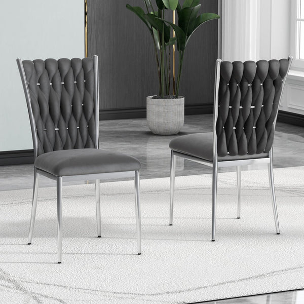 English Elm Modern Velvet Upholstered Dining Chairs Set of 2 with Electroplated Legs for Kitchen Dark Gray W210P301595