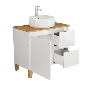 English Elm 31.5-inch Bathroom Vanity Solid Wood Top Ceramic Basin Soft Close Glossy White W3151S00069