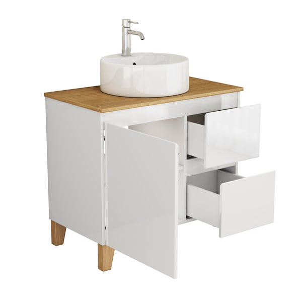 English Elm 31.5-inch Bathroom Vanity Solid Wood Top Ceramic Basin Soft Close Glossy White W3151S00069