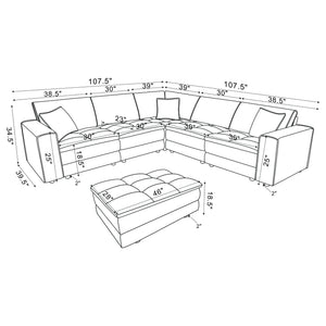English Elm Azure Corduroy Modular Sectional Sofa Retro Tufted Five Piece L-shape Lounge B062S01408