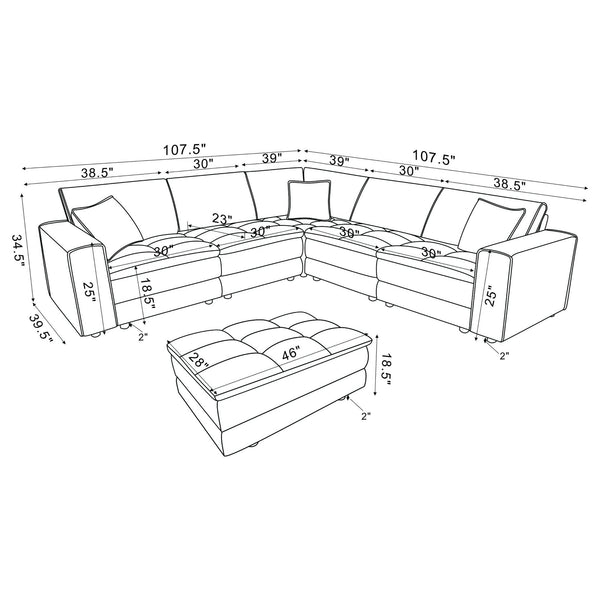 English Elm Azure Corduroy Modular Sectional Sofa Retro Tufted Five Piece L-shape Lounge B062S01408