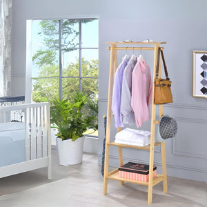 English Elm 59" Tall Standing Garment Rack with 75 lb Coat Rod, Multi-Shelf Organizer and Knob Hooks for Entryway Natural B072115905