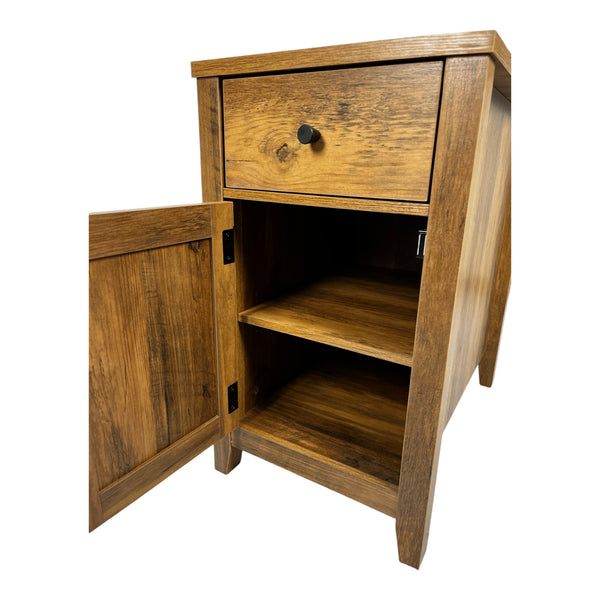 English Elm Farmhouse Nightstand with Charging Station and Barn Door Drawer — USB-C, AC Outlets, Compact Storage Antique brown W1412P230409