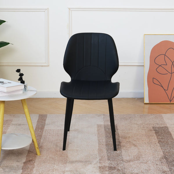 English Elm Modern Faux Leather Dining Chair Set Padded Seat Matte Black Legs Kitchen Seating W1535P460315