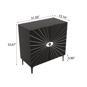 English Elm Modern Eye Pattern Accent Cabinet – 2-Door Mid-Century Storage with Adjustable Shelves, Black/White Durable Finish T3833P366564
