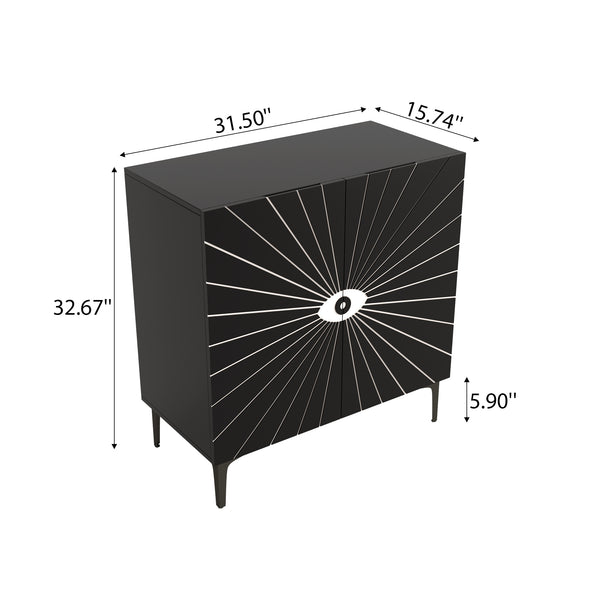 English Elm Modern Eye Pattern Accent Cabinet – 2-Door Mid-Century Storage with Adjustable Shelves, Black/White Durable Finish T3833P366564