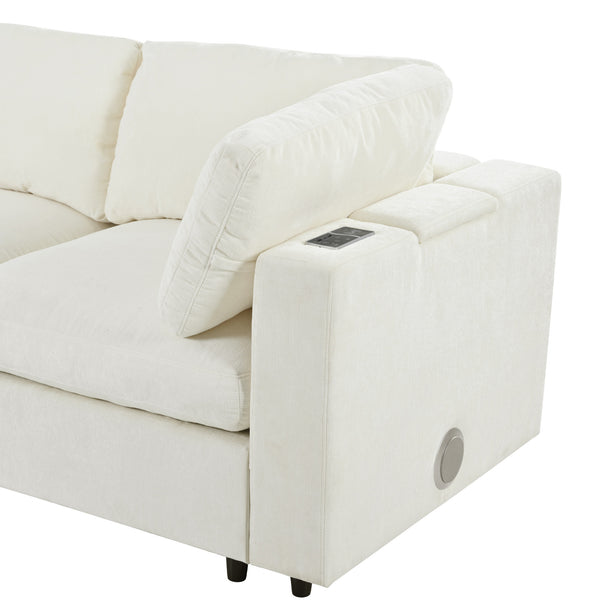 English Elm U-style Modular Sectional Sofa Chenille Upholstered with Bluetooth Speaker and Usb Charging WY000465AAA