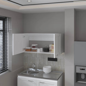 English Elm White Wall Kitchen Cabinet 2-Door with Open Shelf, Space-Saving 39.4" Wide White Finish Organizer B062P303930