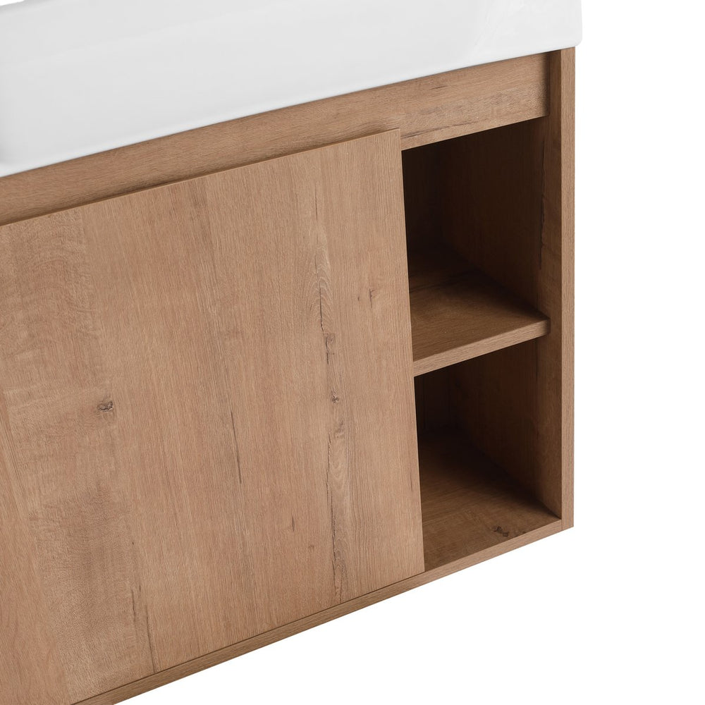 English Elm 24'' 24" Wall-Mounted Bathroom Vanity with Glossy White Ceramic Sink, Soft-Close Door & Scratch-Resistant Finish W999P310766