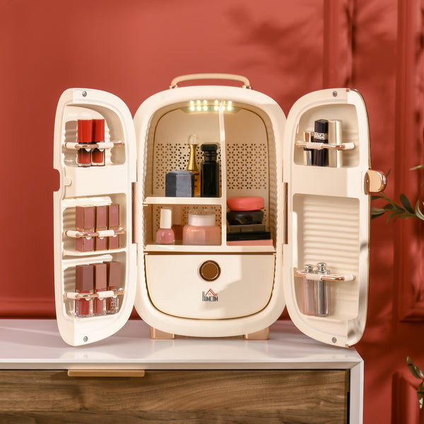 English Elm Homcom Skincare Mini Fridge 12l Led Display Silent Cooling Vanity Refrigerator White W2225P173963