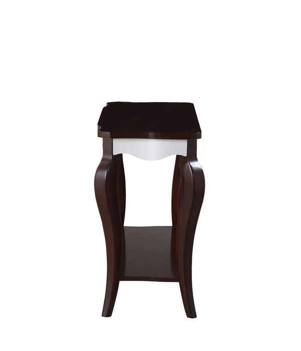 English Elm Mathias White and Wood Finish End Table with Birch Veneer Poplar Frame for Timeless Contrast and Storage Walnut 51 L x 20 W x 8 H B2726P244380