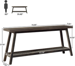 English Elm 2-tier Industrial Console Table Rustic Wood and Black Metal Frame Entryway Sofa T3971P463644