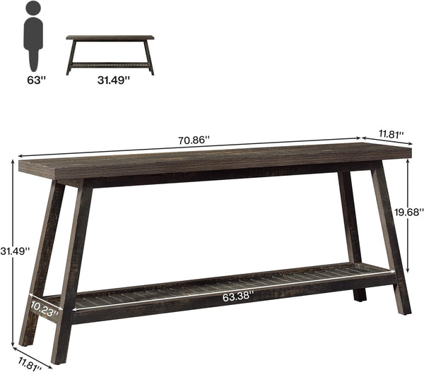 English Elm 2-tier Industrial Console Table Rustic Wood and Black Metal Frame Entryway Sofa T3971P463644