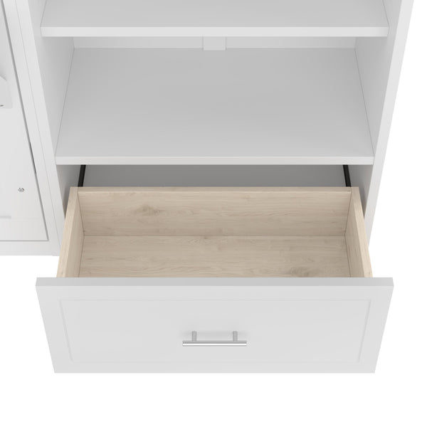 English Elm Queen Murphy Bed with Built-In Shelves, Height-Adjustable Storage & Drawer for Small Spaces White 71.6 L x 21.5 W x 6.1 H N733S309223K