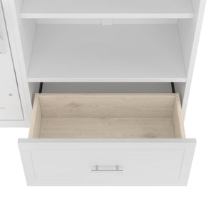 English Elm Queen Murphy Wall Bed with Folding Platform Side Cabinet Drawer and Adjustable Shelves White N733S407545K
