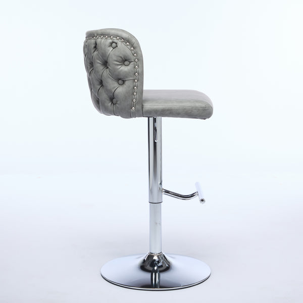 English Elm A&A Modern Swivel Barstools Set Of 2, Adjustable Height With Chrome Base, Ergonomic Gray Pu Leather W1143P193493