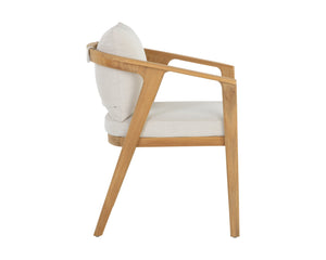 Sunpan Coraline Outdoor Dining Armchair in Palazzo Cream - Stylish, Durable Teak Frame for Any Space