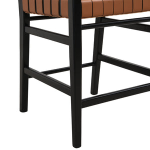 English Elm Christopher Knight Home® - 24.25'' 24.25" Classic Counter Stools Set of 2 Brown PU with Braided Leather Back & Rubberwood Legs, 24.25" 74690.00BRN