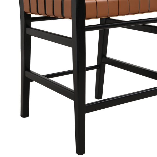English Elm Christopher Knight Home® - 24.25'' 24.25" Classic Counter Stools Set of 2 Brown PU with Braided Leather Back & Rubberwood Legs, 24.25" 74690.00BRN