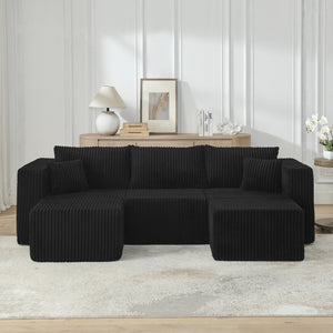English Elm Compact Modular Sectional Corduroy Sofa High Density Foam Fill for Small Space Living Black W487P411610