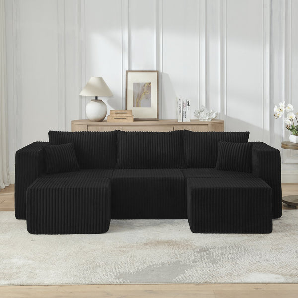 English Elm Compact Modular Sectional Corduroy Sofa High Density Foam Fill for Small Space Living Black W487P411610