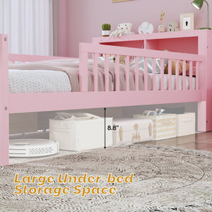 English Elm Twin Size Bed With Pink Finish, Headboard Storage, Under-Bed Drawers & Guardrails For Kids' Safety N733P272374H-GIGA