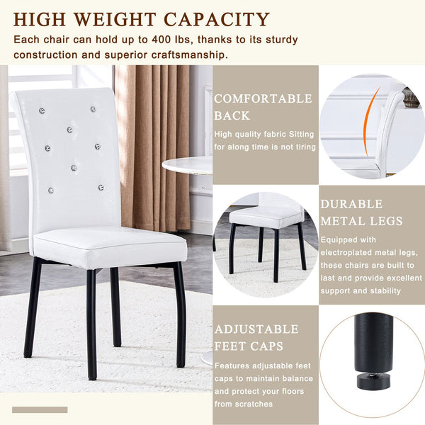 English Elm A Set of 2 Crystal Button Faux Leather Dining Chairs with Embossed Croc Texture White+Black W3226P344024