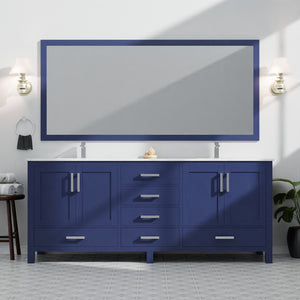 English Elm Navy Double Bath Vanity 84" W x 22" D with Carrara Marble Top, Chrome Faucet, 34" Mirrors, Durable Countertop B2731S01067